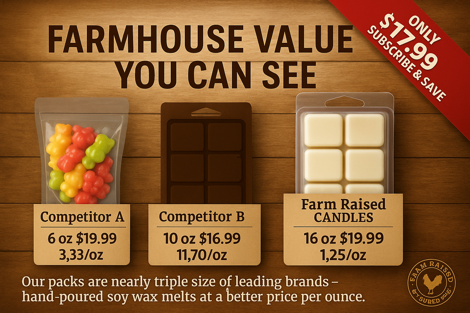 Fall Spice.  Scented Wax Warmer Melts - By Farm Raised Candles - 5 Pack Variety - 100% Plant Based All Natural American Framed Wax