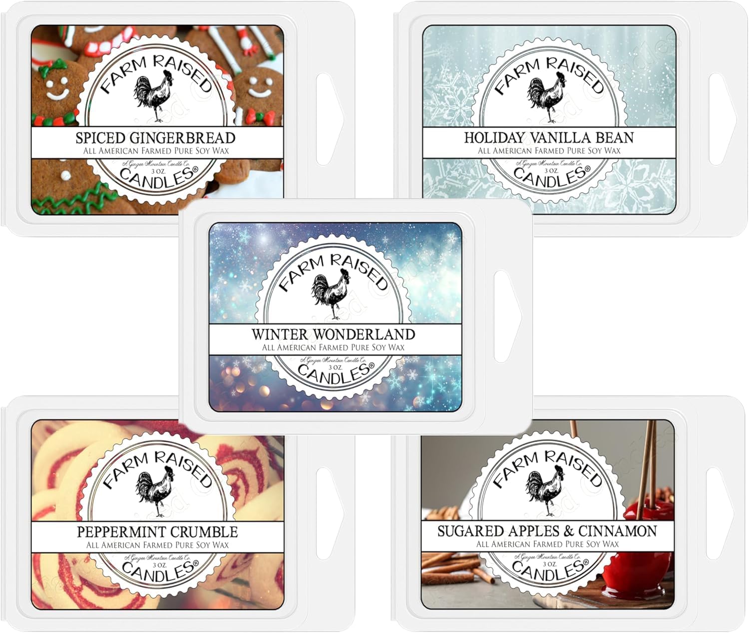 Winter Wonderland Wax Melts – Holiday 5‑Pack Variety (Fresh From the Farm Soy Wax Melts, 15 oz Total, 5 Scents × 3 oz, 6 Cubes Each)