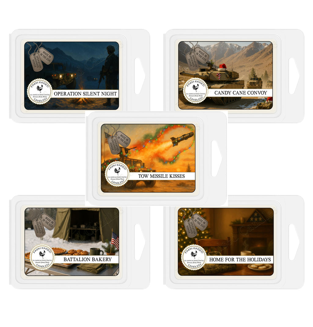 Farm Raised Candles - Navy Gift - Christmas Holiday Fleet 5-Pack Wax Melts – 3oz Each – All-American Soy Wax – Operation Engraved Honor Sailor Charity Pack