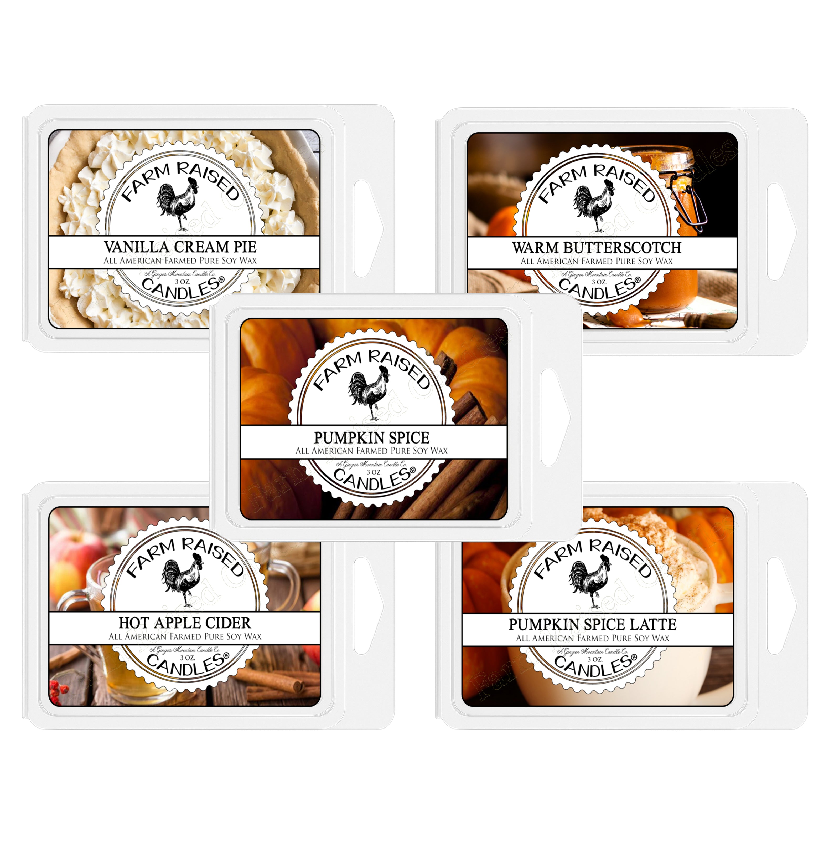 Farm Raised Candles – Pumpkin Wax Melts 5-Pack (16 oz Total) Fresh From the Farm Soy Wax Melts – Hand-Poured Fall Scents: Vanilla Cream Pie, Apple Cider, Butterscotch & Spice